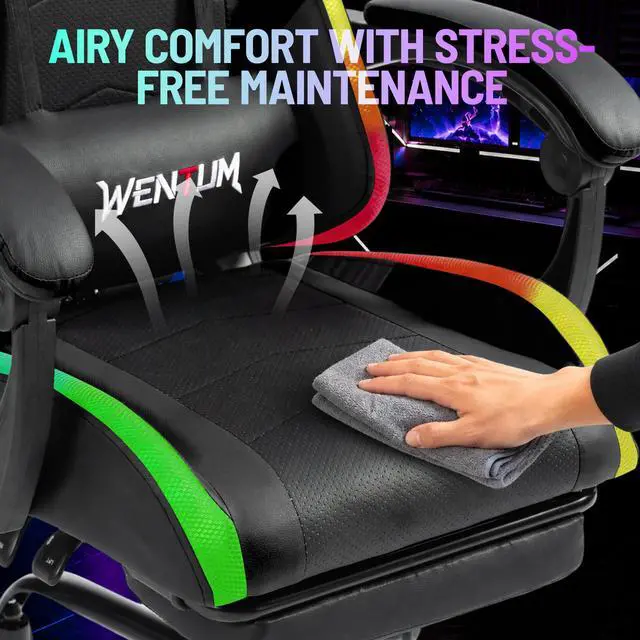 Alt view image 7 of 7 - LED Gaming Chair with Massage Lumbar Pillow, RGB Computer Gaming Chair with Footrest , Reclining Gamer Chair Ergonomic Video Game Chairs for Home Office Game Room