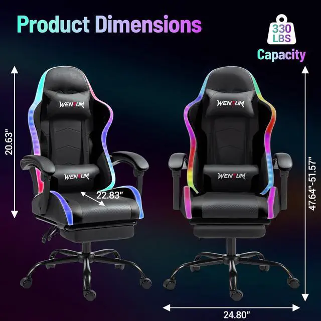 Alt view image 3 of 7 - LED Gaming Chair with Massage Lumbar Pillow, RGB Computer Gaming Chair with Footrest , Reclining Gamer Chair Ergonomic Video Game Chairs for Home Office Game Room