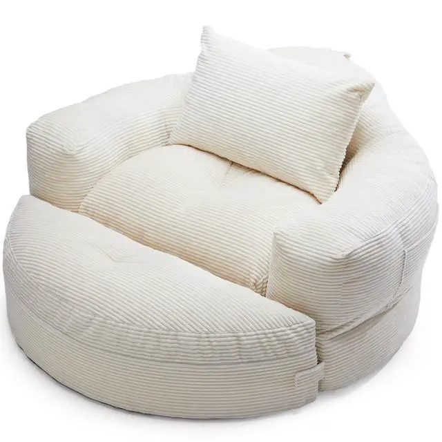 Alt view image 2 of 7 - Oversized Round Chaise Lounge Chair with Ottoman, Corduroy Boneless Deep Seat Sofa for Living Room & Bedroom