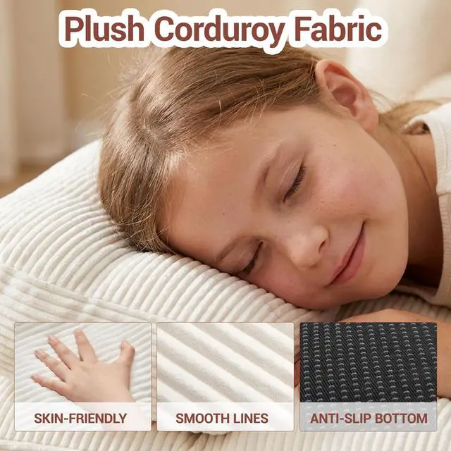 Alt view image 3 of 7 - Folding Sofa Bed with Pillow and Pocket Sofa bed Convertible Sleeper Chair Corduroy Boneless Couch for Living Room Bedroom Beige