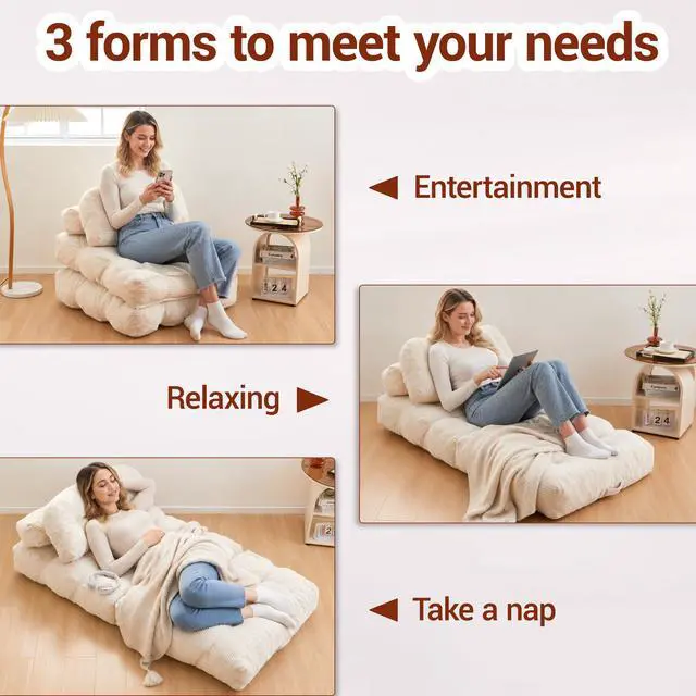 Alt view image 7 of 7 - Folding Sofa Bed with Pillow and Pocket Sofa bed Convertible Sleeper Chair Corduroy Boneless Couch for Living Room Bedroom Beige