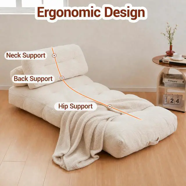 Alt view image 4 of 7 - Folding Sofa Bed with Pillow and Pocket Sofa bed Convertible Sleeper Chair Corduroy Boneless Couch for Living Room Bedroom Beige