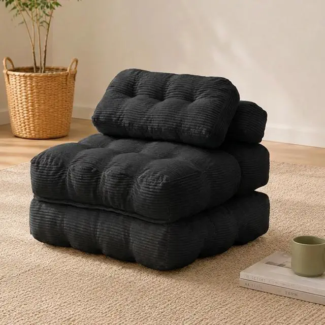 Main image of Folding Sofa Bed with Pillow and Pocket Sofa bed Convertible Sleeper Chair Corduroy Boneless Couch for Living Room Bedroom Black