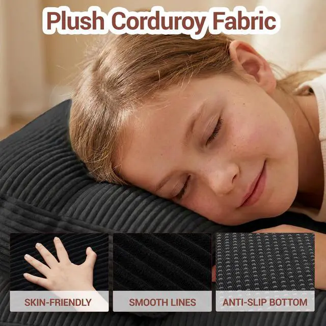 Alt view image 3 of 7 - Folding Sofa Bed with Pillow and Pocket Sofa bed Convertible Sleeper Chair Corduroy Boneless Couch for Living Room Bedroom Black