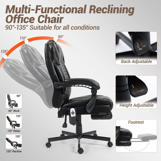 Alt view image 4 of 7 - VANBOW Kneading Massage Heated Office Chair Ergonomic Executive Chair with Footrest, 2-Point Vibration, 2-Point Knead with Recline