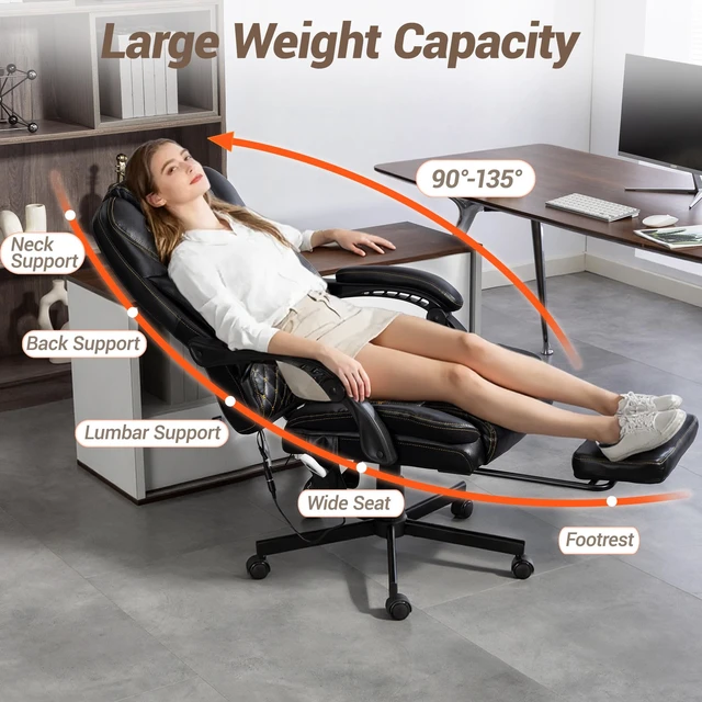 Alt view image 7 of 7 - VANBOW Kneading Massage Heated Office Chair Ergonomic Executive Chair with Footrest, 2-Point Vibration, 2-Point Knead with Recline