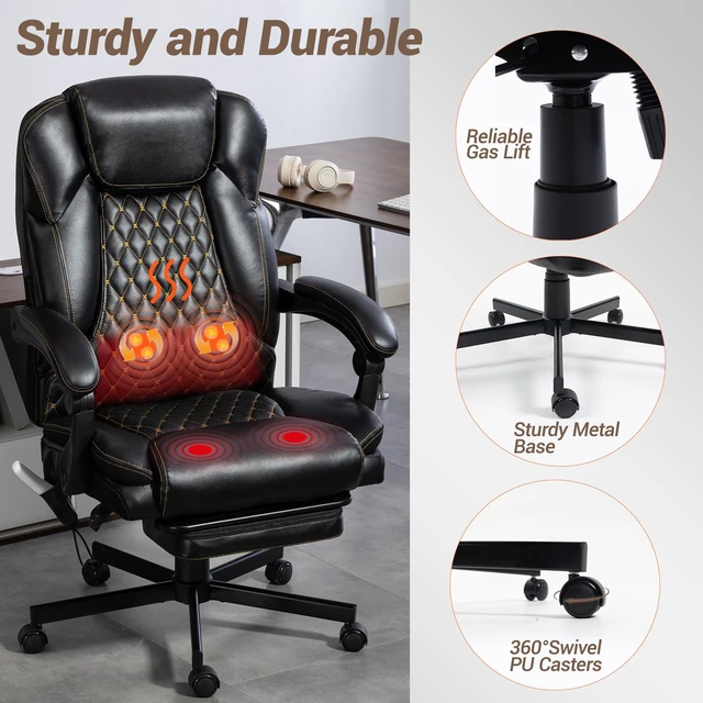Alt view image 5 of 7 - VANBOW Kneading Massage Heated Office Chair Ergonomic Executive Chair with Footrest, 2-Point Vibration, 2-Point Knead with Recline