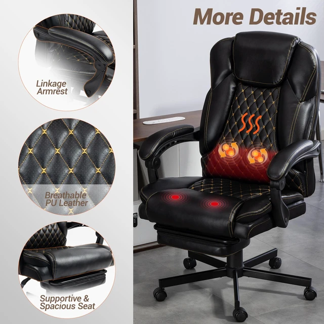 Alt view image 6 of 7 - VANBOW Kneading Massage Heated Office Chair Ergonomic Executive Chair with Footrest, 2-Point Vibration, 2-Point Knead with Recline