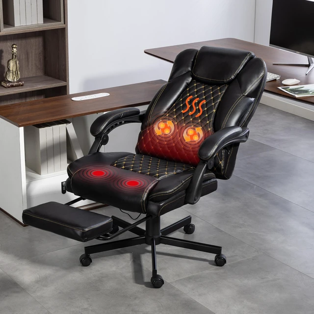 Alt view image 2 of 7 - VANBOW Kneading Massage Heated Office Chair Ergonomic Executive Chair with Footrest, 2-Point Vibration, 2-Point Knead with Recline