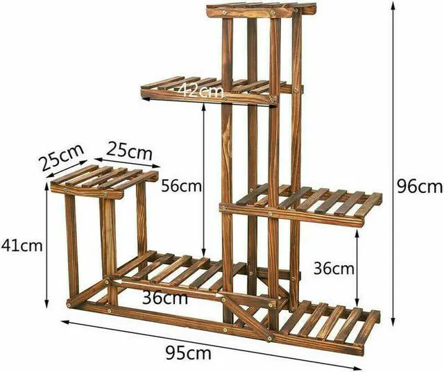 Alt view image 7 of 7 - 6 Tier Flower Plant Planter Stand Shelf Rack Indoor Outdoor Patio Garden Wooden,Strong Multi Tier Wood Flower Rack Plant Stand Planter Shelves Bonsai Herb Shelf