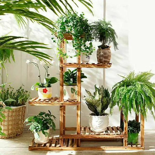 Alt view image 5 of 7 - 6 Tier Flower Plant Planter Stand Shelf Rack Indoor Outdoor Patio Garden Wooden,Strong Multi Tier Wood Flower Rack Plant Stand Planter Shelves Bonsai Herb Shelf