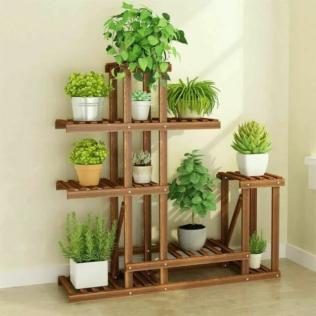 Alt view image 2 of 7 - 6 Tier Flower Plant Planter Stand Shelf Rack Indoor Outdoor Patio Garden Wooden,Strong Multi Tier Wood Flower Rack Plant Stand Planter Shelves Bonsai Herb Shelf
