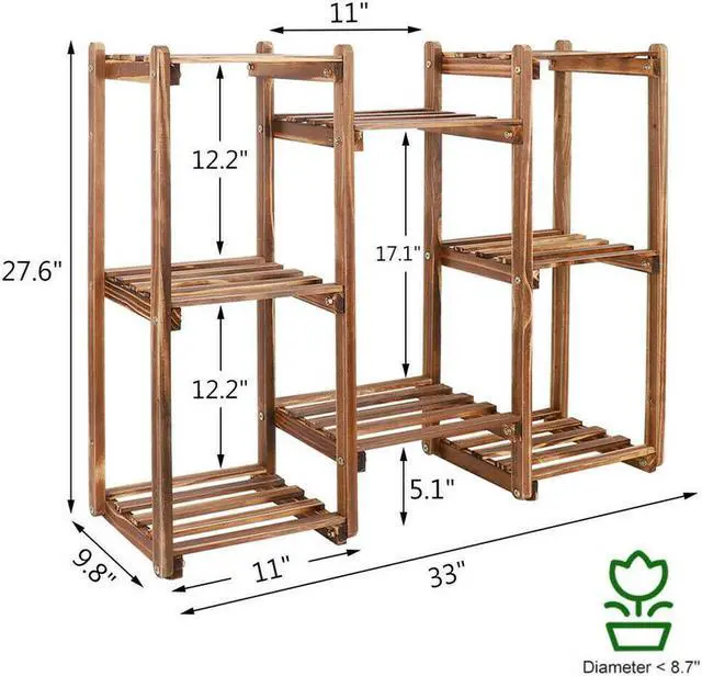 Alt view image 7 of 7 - New Flexible Combination Tall Plant Stand Corner Flower Pot Display Holder Rack,8 Tier Carbonized Wood Plant Stand Flower Pot Shelf Display Rack Indoor Outdoor