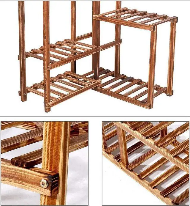 Alt view image 7 of 7 - unho Plant Corner Stand 6 Tier Wood Shelf Indoor Outdoor Garden Patio Displaying Shelves Rack for Flowers Succulents Planter Pots