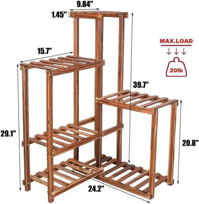 Alt view image 6 of 7 - unho Plant Corner Stand 6 Tier Wood Shelf Indoor Outdoor Garden Patio Displaying Shelves Rack for Flowers Succulents Planter Pots