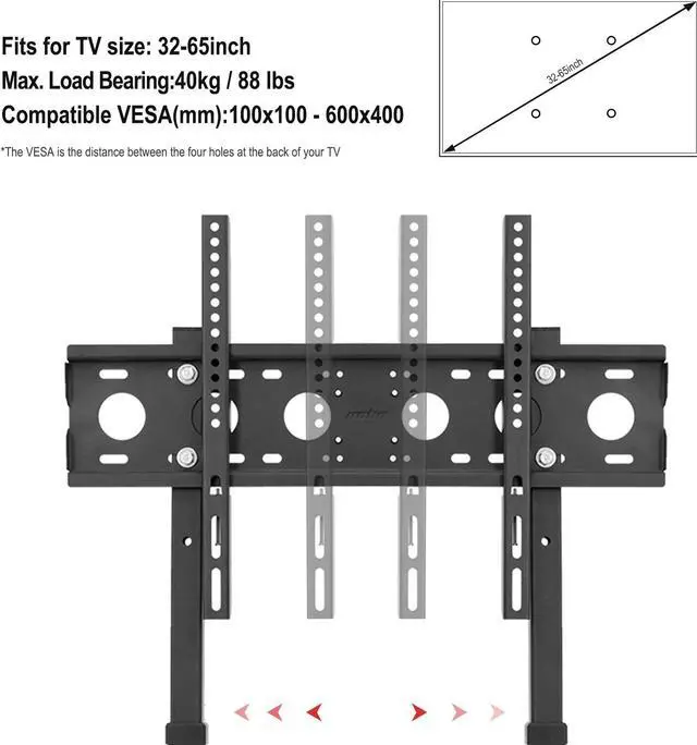 Alt view image 6 of 7 - Universal TV Stand Floor Free Standing with Height Adjustable TV Mount, Heavy Duty TV Mount Stand for TV Bench Compatible with 32-65 inch Flat Panel LED LCD Screens (BLACK)