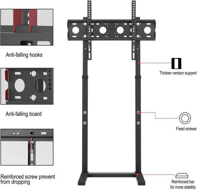 Alt view image 5 of 7 - Universal TV Stand Floor Free Standing with Height Adjustable TV Mount, Heavy Duty TV Mount Stand for TV Bench Compatible with 32-65 inch Flat Panel LED LCD Screens (BLACK)