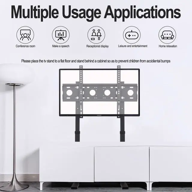 Alt view image 4 of 7 - Universal TV Stand Floor Free Standing with Height Adjustable TV Mount, Heavy Duty TV Mount Stand for TV Bench Compatible with 32-65 inch Flat Panel LED LCD Screens (BLACK)