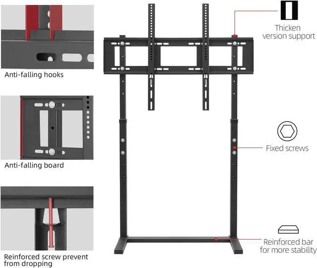 Alt view image 6 of 7 - Universal TV Stand Floor Free Standing with Height Adjustable TV Mount, Heavy Duty TV Mount Stand for TV Bench Compatible with 32-100 inch Flat Panel LED LCD Screens (BLACK)