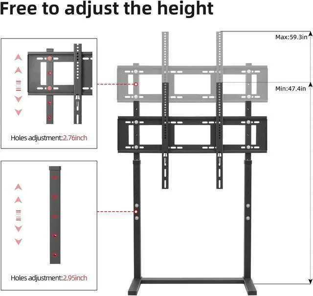 Alt view image 5 of 7 - Universal TV Stand Floor Free Standing with Height Adjustable TV Mount, Heavy Duty TV Mount Stand for TV Bench Compatible with 32-100 inch Flat Panel LED LCD Screens (BLACK)