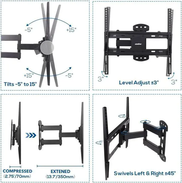 Alt view image 5 of 7 - Premium Metal TV Wall Mount Dual Arms Swivel Full MotionTV Bracket For LED LCD 26-55''