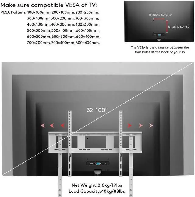 Alt view image 5 of 7 - Universal TV Stand Height Adjustable TV Mount, Heavy Duty TV Mount Stand for TV Bench Compatible with 32-100 inch Flat Panel LED LCD Screens