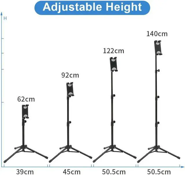 Alt view image 6 of 7 - Portable Tablet Tripod Stand Mobile Phone Holder Height Adjustable 360 Rotating For 4.5-12.9 Phone Tablet