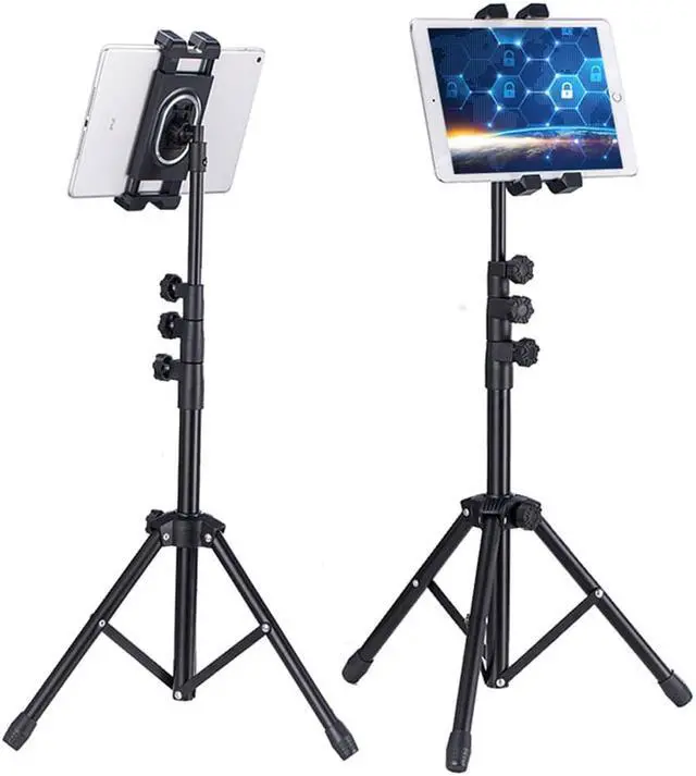 Alt view image 5 of 7 - 360 °Rotatable Smart phone Tablet Mount Height Adjustable Foldable Floor Tripod Stand  for 4.7-12.9''