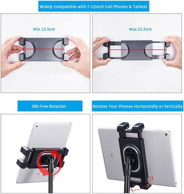 Alt view image 6 of 7 - 360 °Rotatable Smart phone Tablet Mount Height Adjustable Foldable Floor Tripod Stand  for 4.7-12.9''