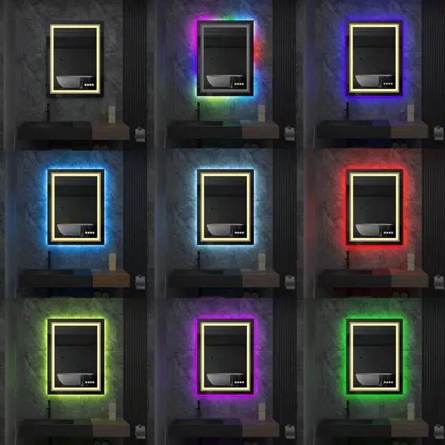 Alt view image 6 of 7 - LED Colorful RGB Backlit Bathroom Mirror, Shatterproof Wall Mounted Lighted Makeup Vanity Mirror, Anti Fog Lighted Bathroom Mirrors