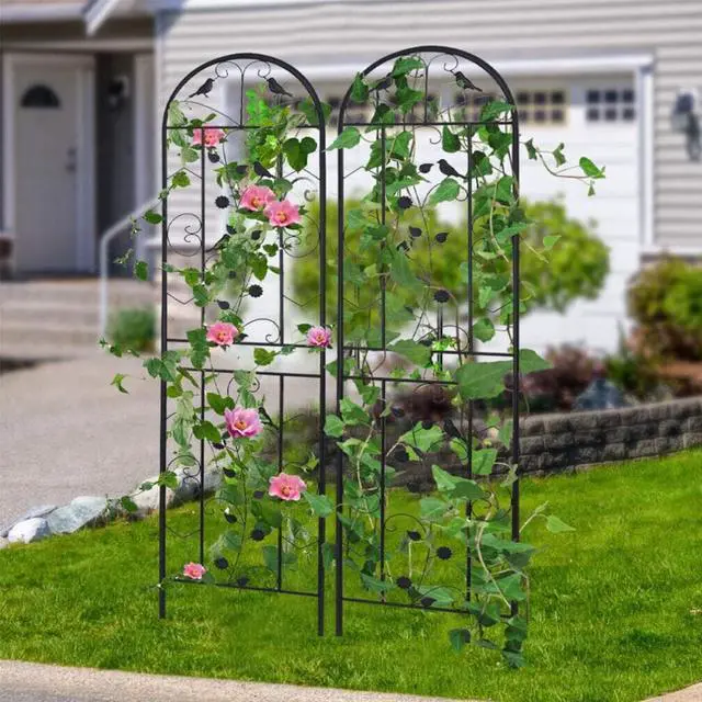 Main image of 2PCS Black  Rustproof Plant Trellis Decorative Metal Garden Fence Support for Outdoor Garden Potted Climbing Vines Flowers Vegetable