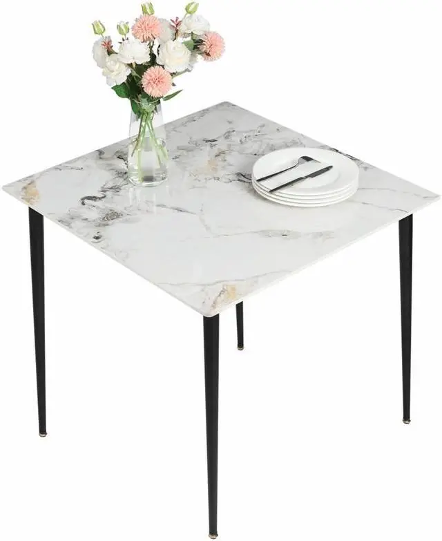 Alt view image 3 of 7 - Square Home Dining Table Marble Coffee Table Luxury  Kitchen  Furniture Home Banquet Table with Metal Legs