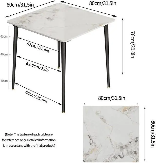 Alt view image 6 of 7 - Square Home Dining Table Marble Coffee Table Luxury  Kitchen  Furniture Home Banquet Table with Metal Legs