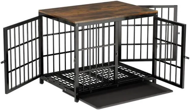 Alt view image 2 of 7 - 3 doors Furniture style  Dog Crate,  Wooden Dog Crate Table, Indoor Dog Kennel, Dog House, Dog Cage Medium with  Removable Tray Large Black