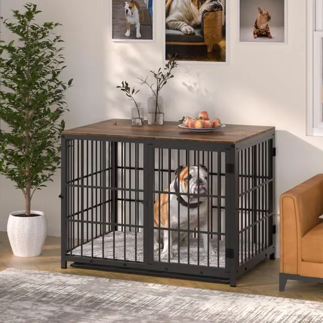 Alt view image 5 of 7 - 3 doors Furniture style  Dog Crate,  Wooden Dog Crate Table, Indoor Dog Kennel, Dog House, Dog Cage Medium with  Removable Tray Large Black