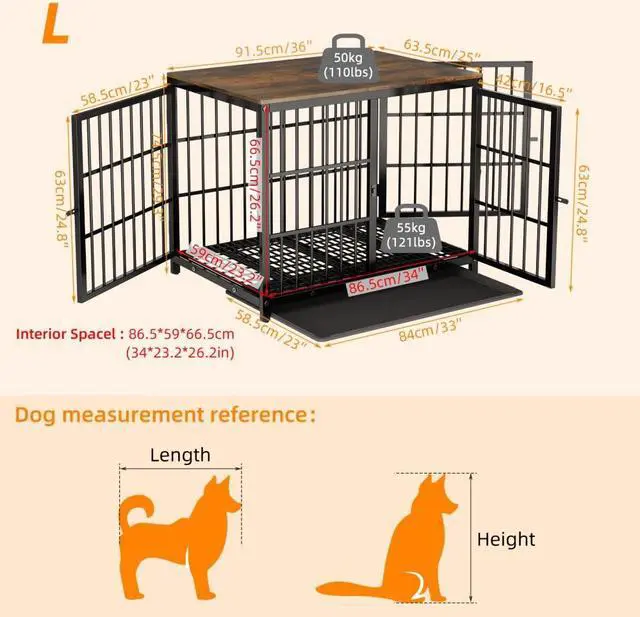 Alt view image 6 of 7 - 3 doors Furniture style  Dog Crate,  Wooden Dog Crate Table, Indoor Dog Kennel, Dog House, Dog Cage Medium with  Removable Tray Large Black