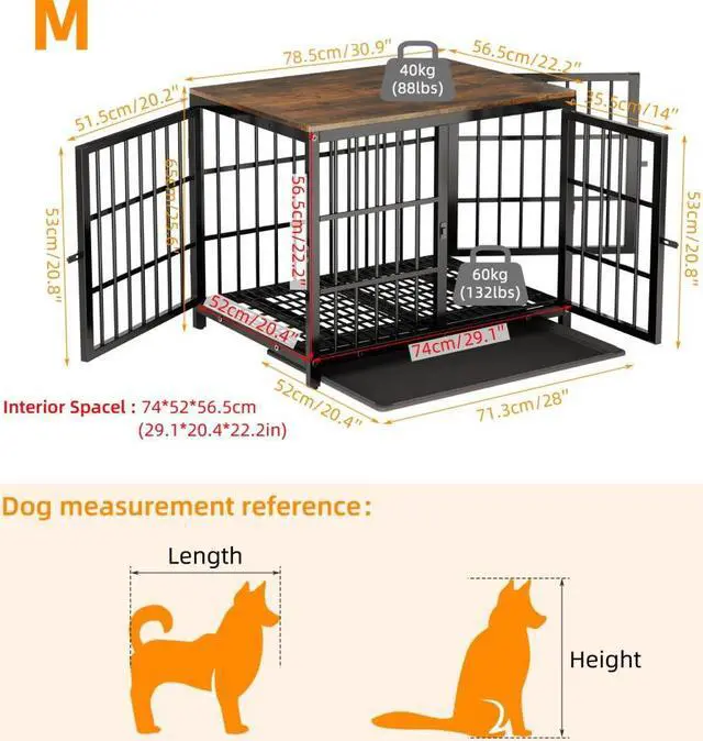 Alt view image 5 of 7 - 3 doors Furniture style  Dog Crate,  Wooden Dog Crate Table, Indoor Dog Kennel, Dog House, Dog Cage Medium with  Removable Tray Medium Black