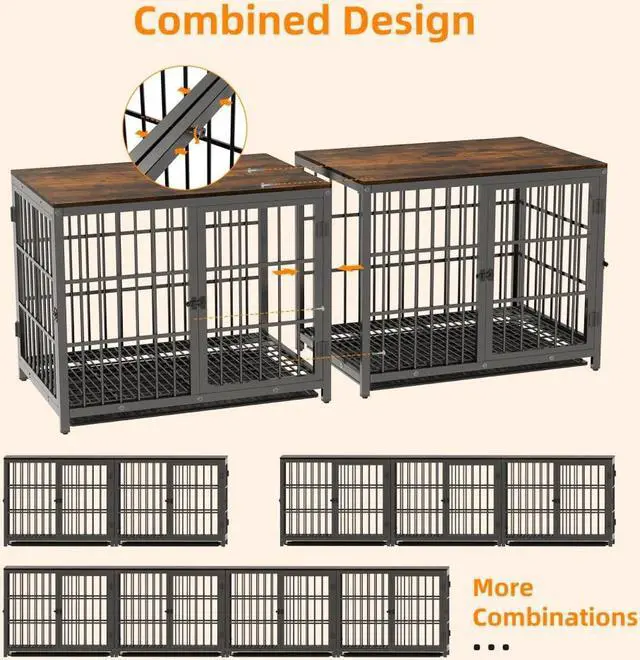 Alt view image 7 of 7 - 3 doors Furniture style  Dog Crate,  Wooden Dog Crate Table, Indoor Dog Kennel, Dog House, Dog Cage Medium with  Removable Tray Medium Black