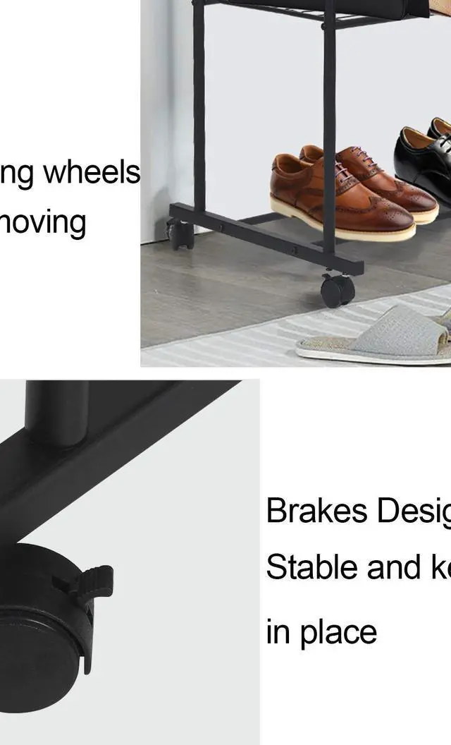 Alt view image 5 of 7 - Fashional simple Double Rail Clothes Rack Rolling Clothes Organizer  Double Rod Portable Clothing Hanging Stand  Display  Garment Rack with 2-tier Storage Shelves Black