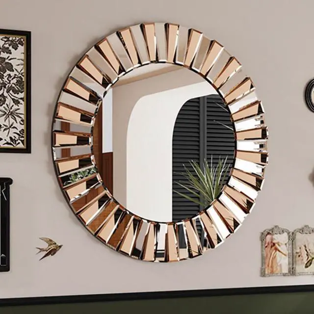 Alt view image 2 of 7 - Decorative Mirrors Round Sunburst Wall Mirror Beveled Edge Glass Bathroom Vanity Mirror Hanging Accent Mirrors for Living Room Bedroom Fireplace Decor