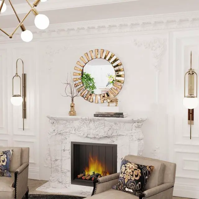 Alt view image 4 of 7 - Decorative Mirrors Round Sunburst Wall Mirror Beveled Edge Glass Bathroom Vanity Mirror Hanging Accent Mirrors for Living Room Bedroom Fireplace Decor
