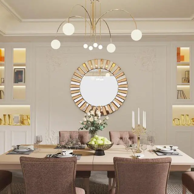 Alt view image 6 of 7 - Decorative Mirrors Round Sunburst Wall Mirror Beveled Edge Glass Bathroom Vanity Mirror Hanging Accent Mirrors for Living Room Bedroom Fireplace Decor