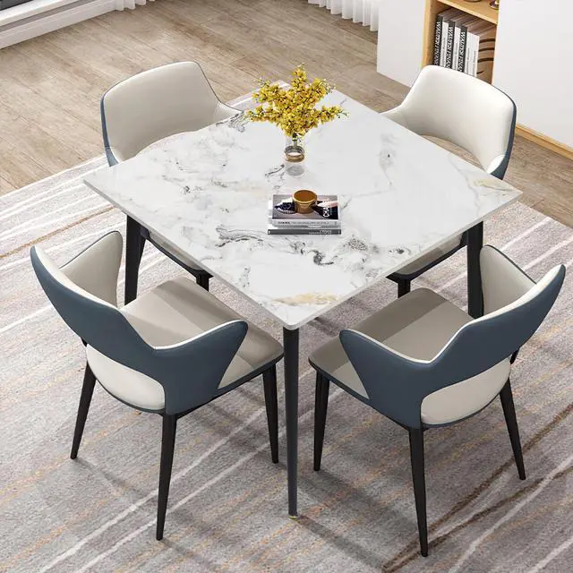 Alt view image 2 of 7 - Square Home Dining Table Marble Coffee Table Luxury  Kitchen  Furniture Home Banquet Table with Metal Legs