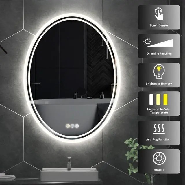 Alt view image 5 of 7 - Led Oval Illuminated Bathroom Mirror Wall Mounted Anti Fog Make Up Mirror