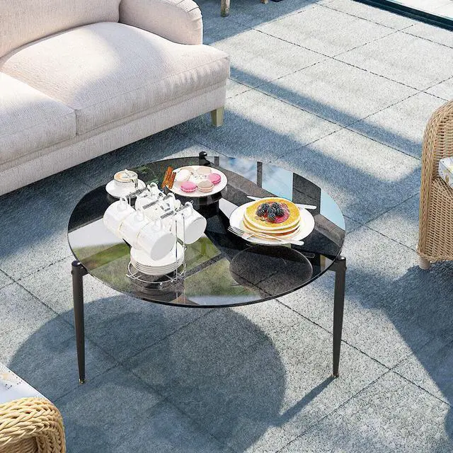 Alt view image 2 of 7 - Minimalist Tempered  Glass Sofa Side Table Modern Round Coffee Table