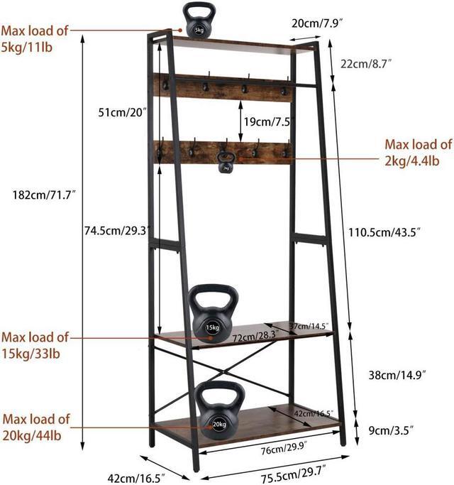 Alt view image 7 of 7 - Retro Garment Rack Industrial Hanging  Clothes Stand with Storage Shelves & Hooks