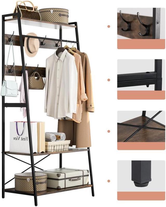 Alt view image 5 of 7 - Retro Garment Rack Industrial Hanging  Clothes Stand with Storage Shelves & Hooks