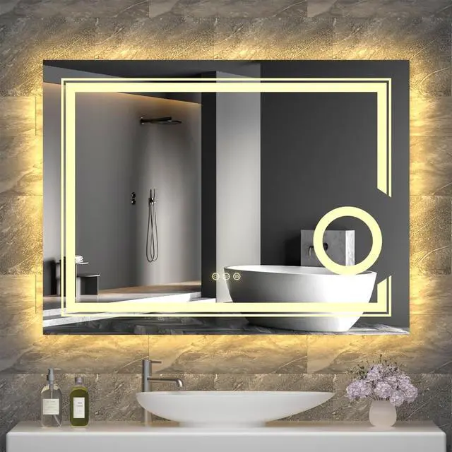 Alt view image 3 of 7 - LED Lighted Smart Bathroom Mirror 3X Magnifier Wall Mounted Front Backlit Dimmer