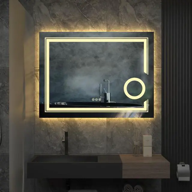 Alt view image 2 of 7 - LED Lighted Smart Bathroom Mirror 3X Magnifier Wall Mounted Front Backlit Dimmer