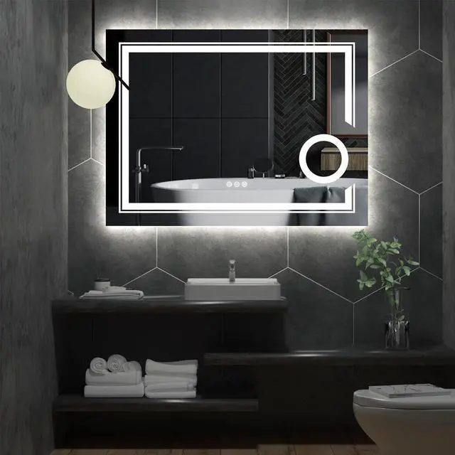 Alt view image 5 of 7 - LED Lighted Smart Bathroom Mirror 3X Magnifier Wall Mounted Front Backlit Dimmer